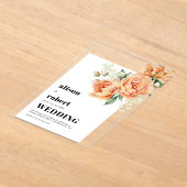 桃バラ花フローラセージ結婚グリーン アクリル招待状 (レイダウン)