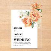 桃バラ花フローラセージ結婚グリーン アクリル招待状 (正面)