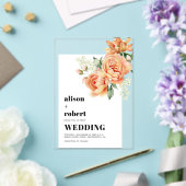 桃バラ花フローラセージ結婚グリーン アクリル招待状 (インサイチュ (ウェディング))