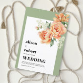 桃バラ花フローラセージ結婚グリーン 招待状