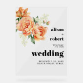 桃バラ花フローラ結婚の歓迎 アクリルサイン (正面)