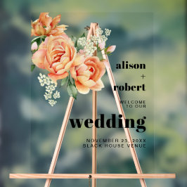 桃バラ花フローラ結婚の歓迎 アクリルサイン