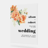 桃バラ花フローラ結婚の歓迎 アクリルサイン (傾斜)