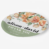 桃バラ花フローラ結婚付き枝 ペーパープレート (アングル)