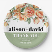 桃バラ花フローラ結婚付き枝 ペーパープレート (正面)