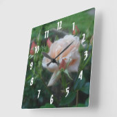 桃バラ花 スクエア壁時計 (傾斜)