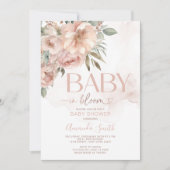 桃バラ金ゴールド花ベビーイン開花ベビーシャワー 招待状 (正面)