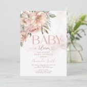 桃バラ金ゴールド花ベビーイン開花ベビーシャワー 招待状 (スタンド正面)
