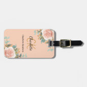 桃バラ金ゴールド花模様モノグラムエレガント ラゲッジタグ (正面横)