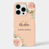 桃バラ金ゴールド花模様モノグラムエレガント Case-Mate iPhoneケース (裏面)