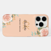 桃バラ金ゴールド花模様モノグラムエレガント Case-Mate iPhoneケース (裏面 (横))