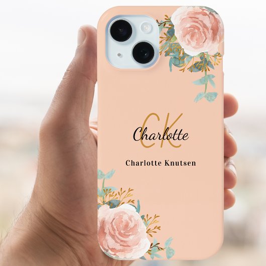 桃バラ金ゴールド花模様モノグラムエレガント Case-Mate iPhoneケース