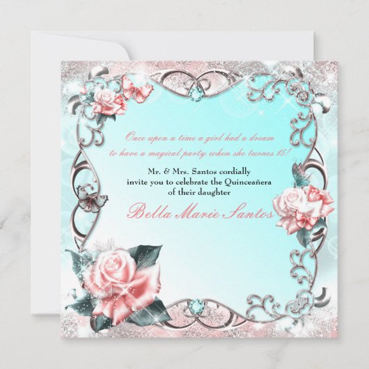 桃バラ&蝶バースデーパーティー 招待状 (正面)