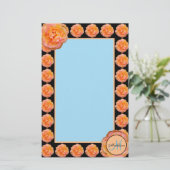 桃バラ（青と黒） 便箋 (スタンド正面)