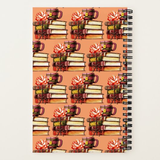 桃パーソナライズされたの本とお茶 ノートブック (裏面)