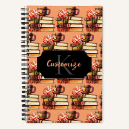 桃パーソナライズされたの本とお茶 ノートブック