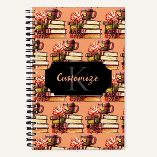 桃パーソナライズされたの本とお茶 ノートブック (正面)