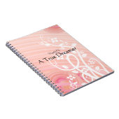 桃パーソナライズされたらせん状白い花花 ノートブック (右側)