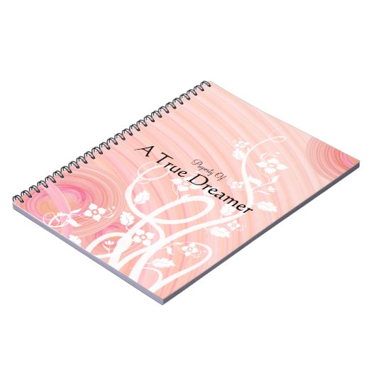 桃パーソナライズされたらせん状白い花花 ノートブック (左側)