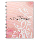 桃パーソナライズされたらせん状白い花花 ノートブック (正面)