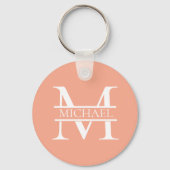 桃パーソナライズされたエレガントモノグラムと名前 キーホルダー (正面)
