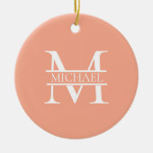 桃パーソナライズされたエレガントモノグラムと名前 セラミックオーナメント (正面)
