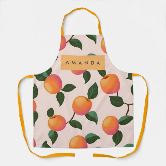 桃パーソナライズされた柄かわいい桃 エプロン (正面)