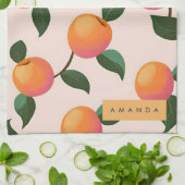 桃パーソナライズされた柄かわいい桃 キッチンタオル (折り畳み)