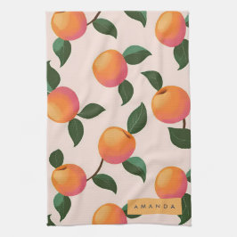 桃パーソナライズされた柄かわいい桃 キッチンタオル