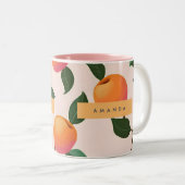 桃パーソナライズされた柄かわいい桃 ツートーンマグカップ (正面右)