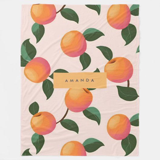 桃パーソナライズされた柄かわいい桃 フリースブランケット (正面)