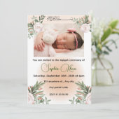 桃パーソナライズされた色の花模様のデザイン 招待状 (スタンド正面)