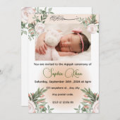 桃パーソナライズされた色の花模様のデザイン 招待状 (正面/裏面)