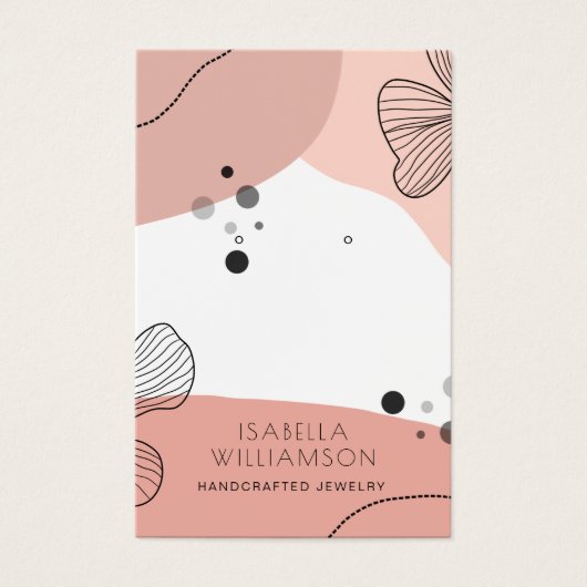 桃ピンクの花のスケッチ耳飾りディスプレイカード (正面)