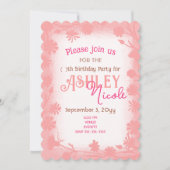 桃ピンクワイルドフラワーバースデー縁どパーティー 招待状 (正面)