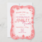 桃ピンクワイルドフラワーバースデー縁どパーティー 招待状 (正面)