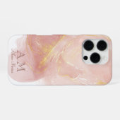 桃ピンク水色インクカスタマイズ可能 iPhoneケース (裏面横)