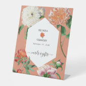 桃ピンク牡丹の花ウェディングカードギフト 台座サイン (正面)