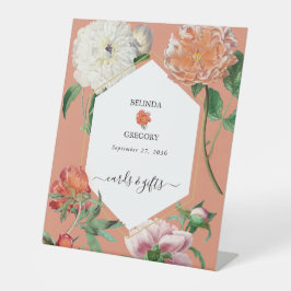 桃ピンク牡丹の花ウェディングカードギフト 台座サイン