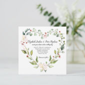 桃ピンク 白 緑 花 ハートリース 結婚式 招待状 (スタンド正面)