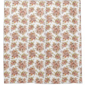 桃ピンク 赤 茶色 緑 花柄 花 シャワーカーテン (正面)