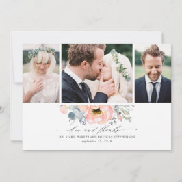 桃フローラダスティブルー結婚の3枚の写真 サンキューカード