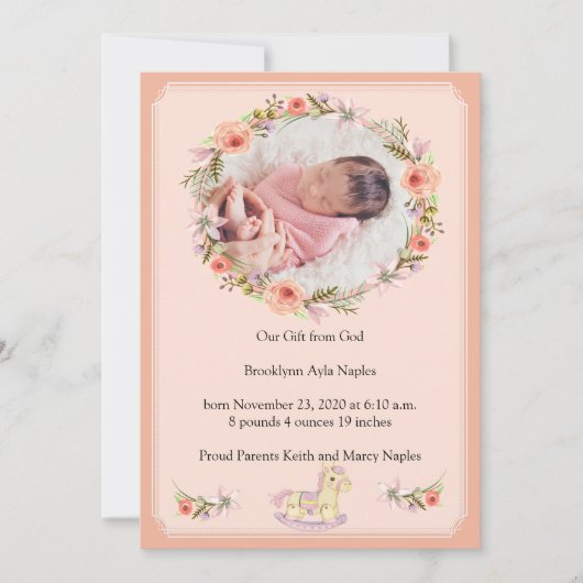 桃フローラデザイン誕生のお知らせ 招待状 (正面)