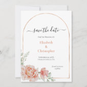 桃フローラバラ金ゴールドアーチ結婚式の日付を保存 招待状 (正面)