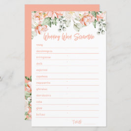 桃フローラブライダルシャワー単語スクランブルゲームカード