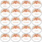 桃フローラブライダルシャワー名タグシール シール (正面)