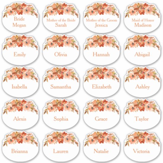 桃フローラブライダルシャワー名タグシール シール (正面)