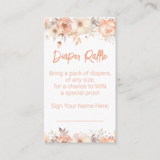 桃フローラベビーシャワーおむつラッフル エンクロージャーカード (正面)