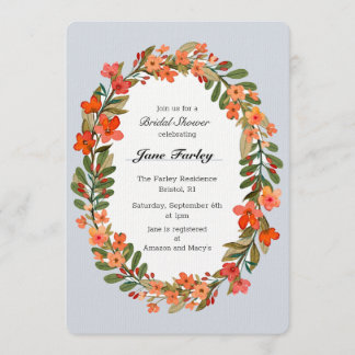 桃フローラリースブライダルシャワー招待 招待状