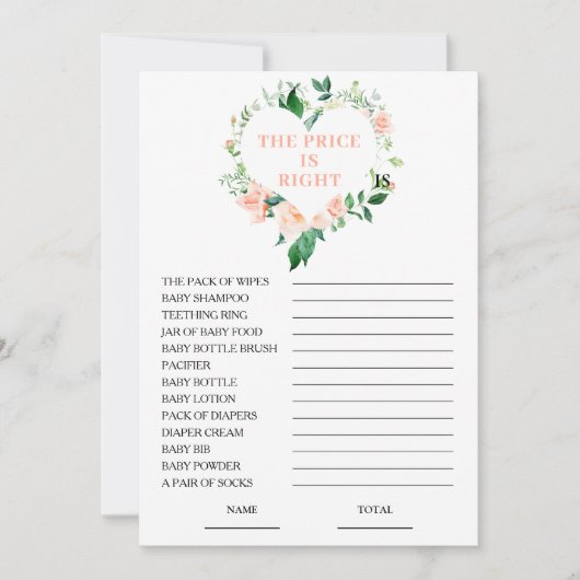 桃フローラ価格は右ベビーシャワーゲームカード 招待状 (正面)